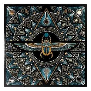 Mandala Khepri impression sur toile carre bleu blanc or 40x40cm