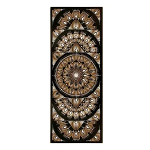 Mandala Aruna tableau fait main panoramique chocolat creme blanc 27x70cm