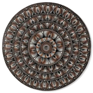Mandala Achala tableau fait main rond cafe et creme 60cm