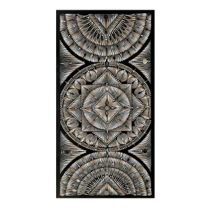 Mandala Devayana tableau fait main rectangulaire blanc beige miroirs 40x80cm