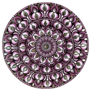 Mandala Kalika tableau fait main rond rose lotus 40cm