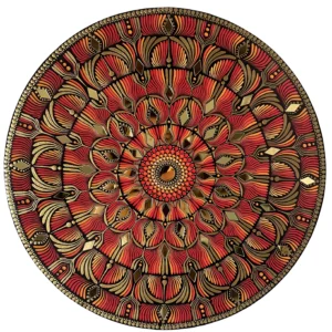 Mandala Nataraja impression sur toile rond orange danseur cosmique 40cm