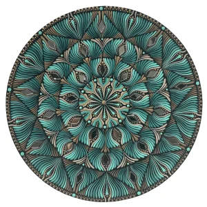 Mandala Neeraja tableau fait main rond vert d eau 30cm