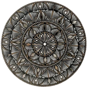 Mandala Prakasa tableau fait main rond blanc creme miroirs 30cm