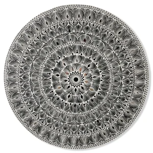 Mandala Sandhya tableau fait main rond noir et blanc yin yang 60cm