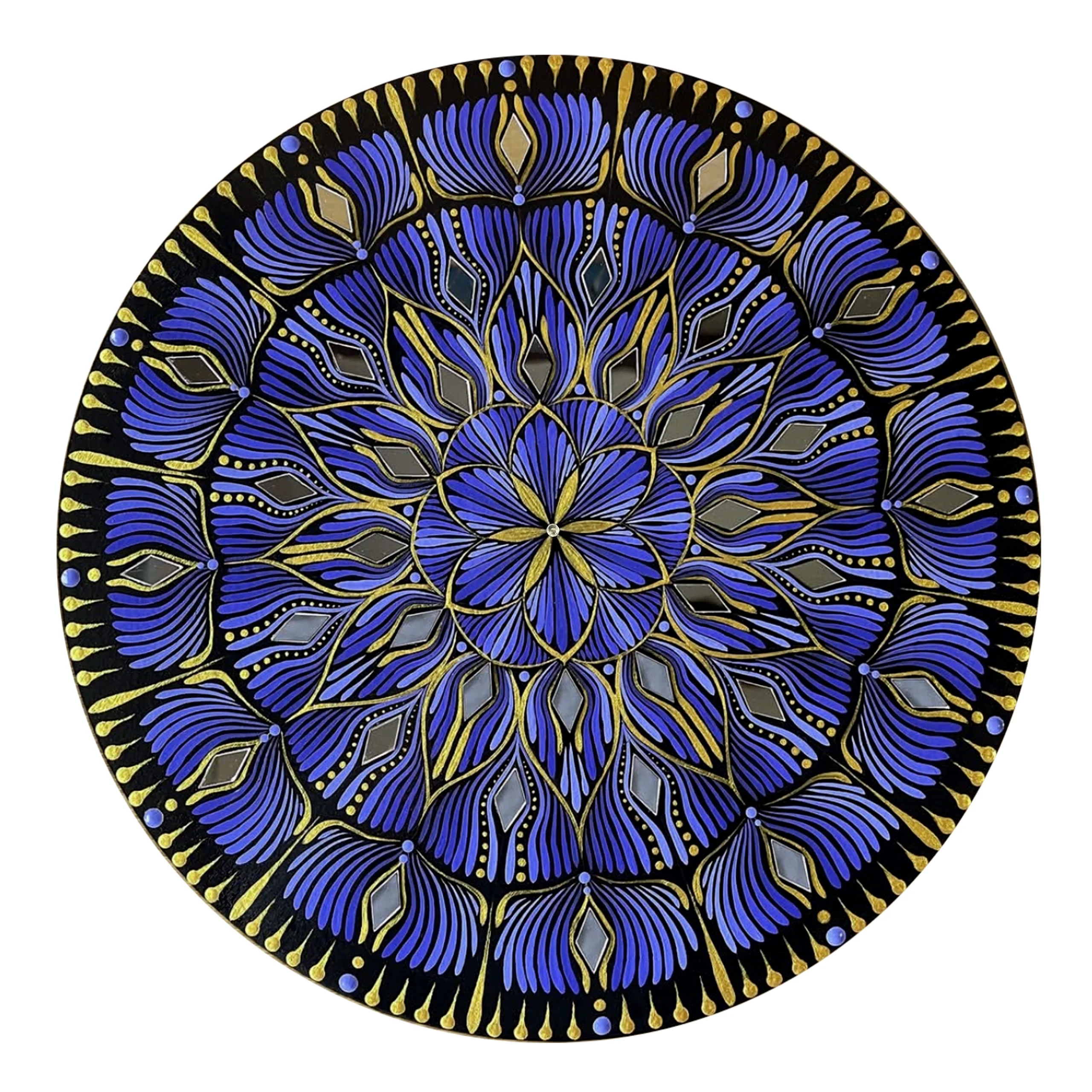 Mandala Sahasrara tableau fait main fleur de vie violet et or 30cm