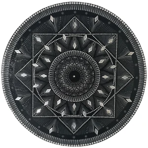 Mandala Anu Rahasya tableau fait main noir et gris 40cm