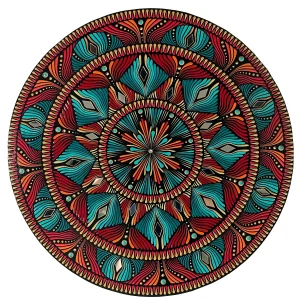 Mandala Mohawks impression sur toile rond turquoise orange amerindien 40cm
