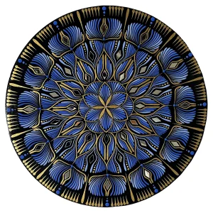 Mandala Sahasrara impression sur toile rond amethyste dore fleur de vie 40cm