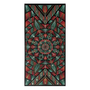 Mandala Chaitanya tableau fait main turquoise et orange 40x80cm