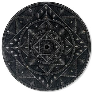 Mandala Rahasya tableau fait main noir et gris 60cm
